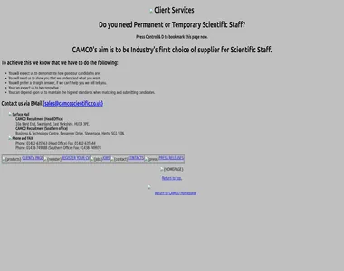 camcoscientific.co.uk homepage in 1999